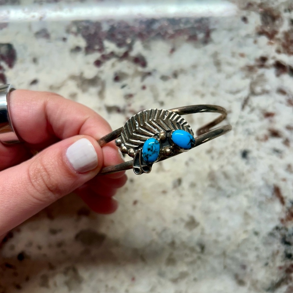 Silver And Turquoise Leaf Cuff - image 1
